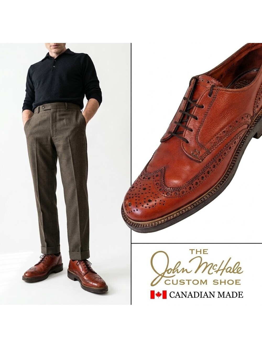 John McHale Men Gunboat Wingtip Oxford 60s Canada Brown US 9